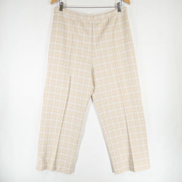 Vintage Usia Women's Tweed Dress Pants Cream Tan Elastic Waist Polyester Size 16 - Picture 1 of 11